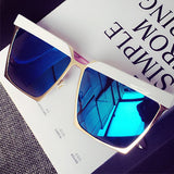 New Fashion Sunglasses Women Big Square Frame Sun Glasses Unique Brand Design Reflective Color Film Lens Hot 2017 Men Glasses
